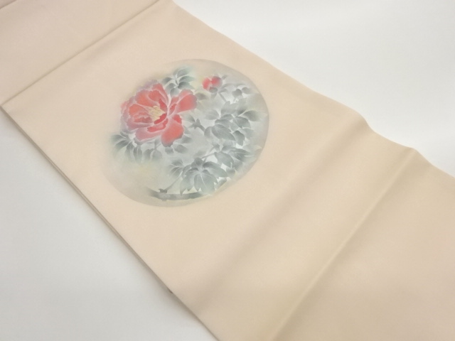 銀彩牡丹模様名古屋帯